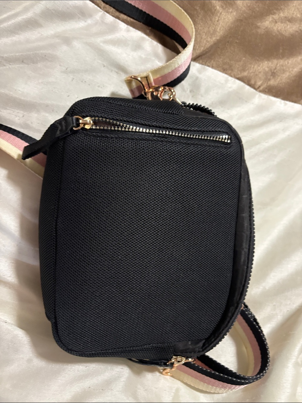 Stella and Dot - Black Crossbody Bag with Pink Stripe Adjustable Strap